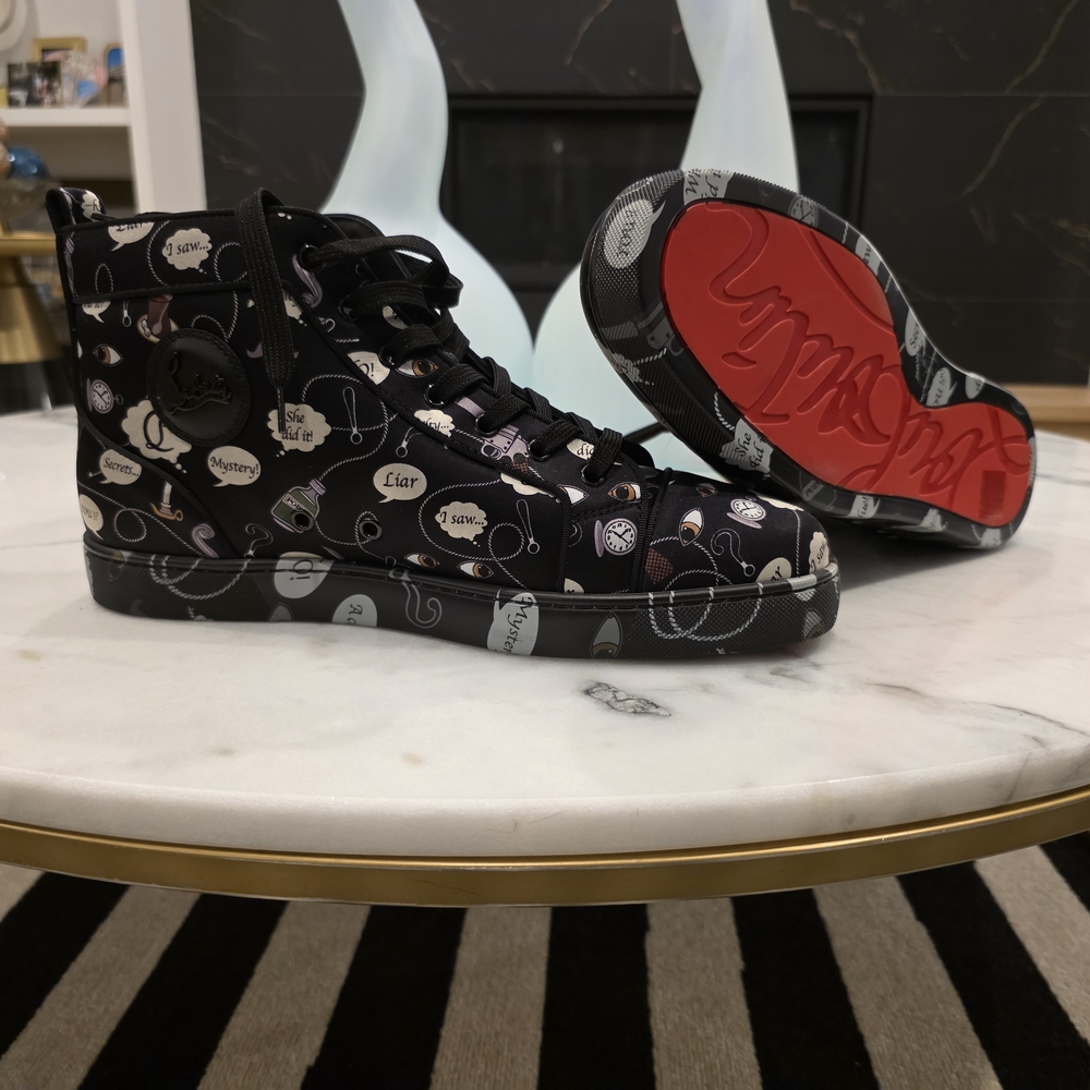 Black Christian Loubutin Orlato High-Top Sneakers with Red Soles